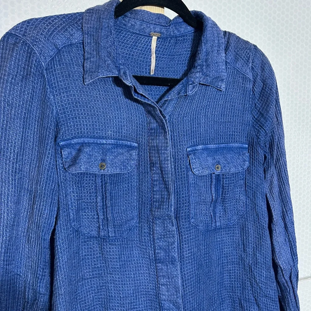 Free People Blue One of the‎ Guys Waffle Knit Tunic Shirt Size XS